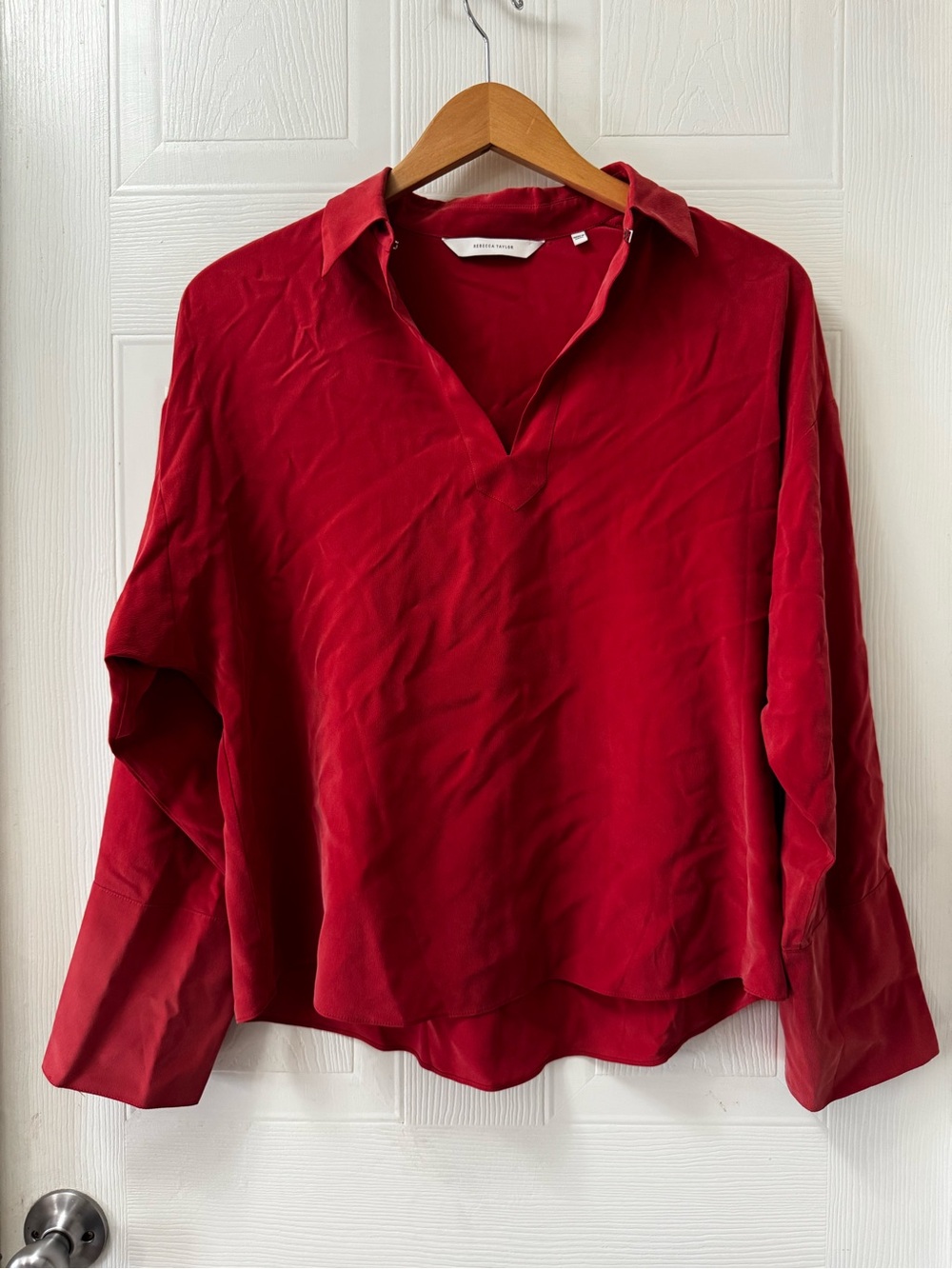 Women's Red Collared V-Neck Blouse